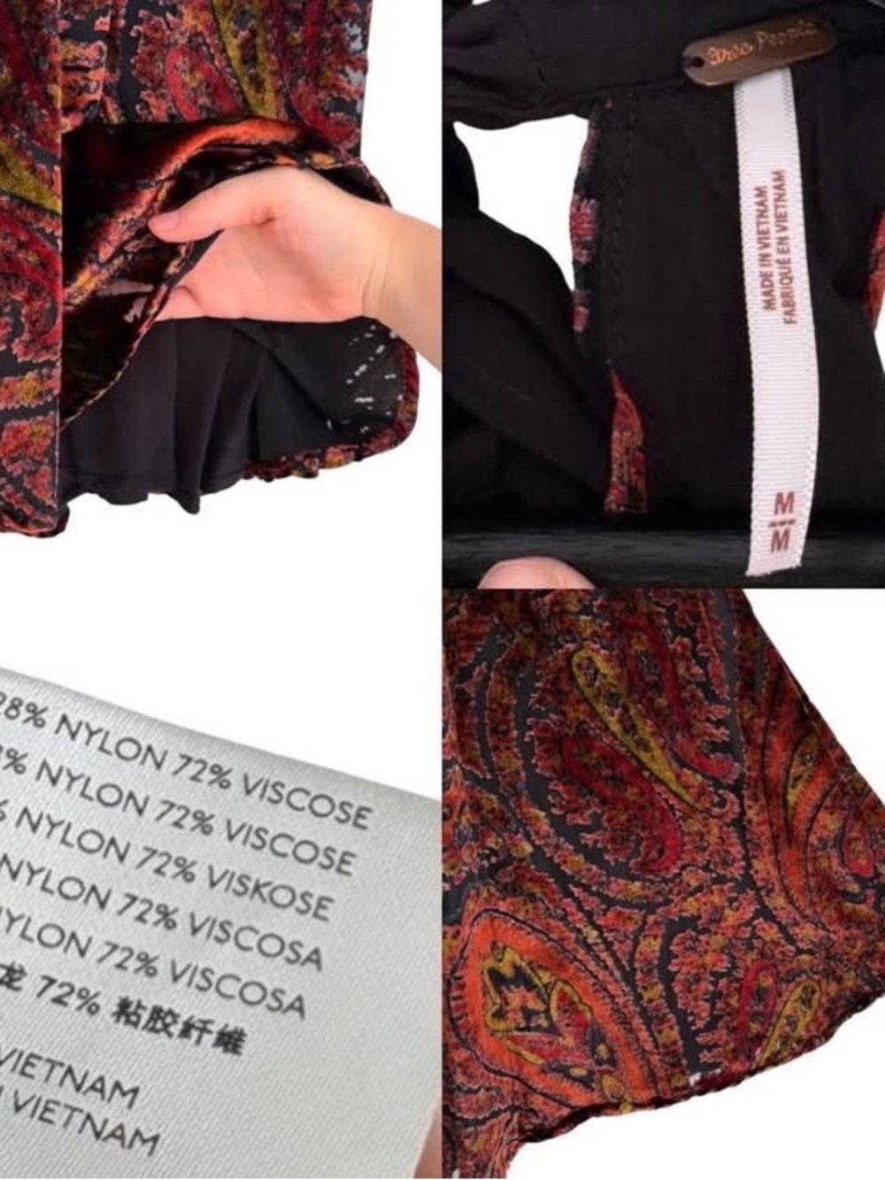 Free People Velvet Paisley Halter Top Cami Tank Blouse Shirt Sleeveless Tie Back - Picture 8 of 8